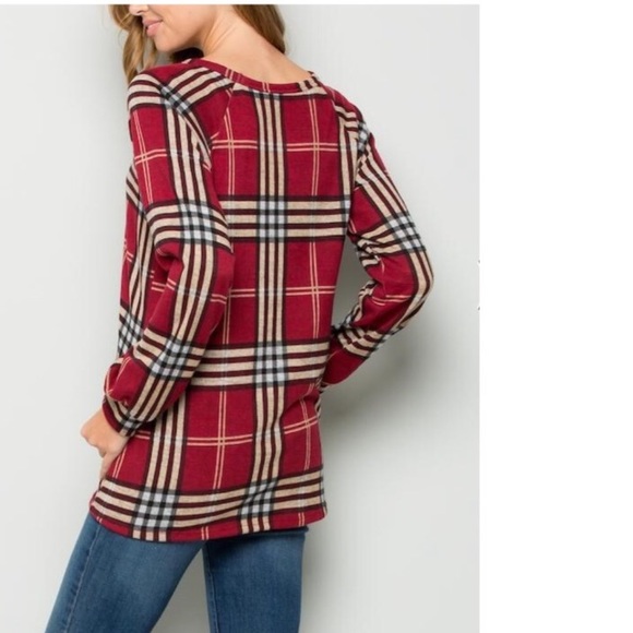 Rich Red Plaid, Tie Front Top - Picture 3 of 3